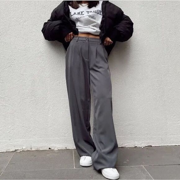 Princess Polly Archer Pants 30" Wide Leg Trouser Slate Gray - Picture 1 of 14